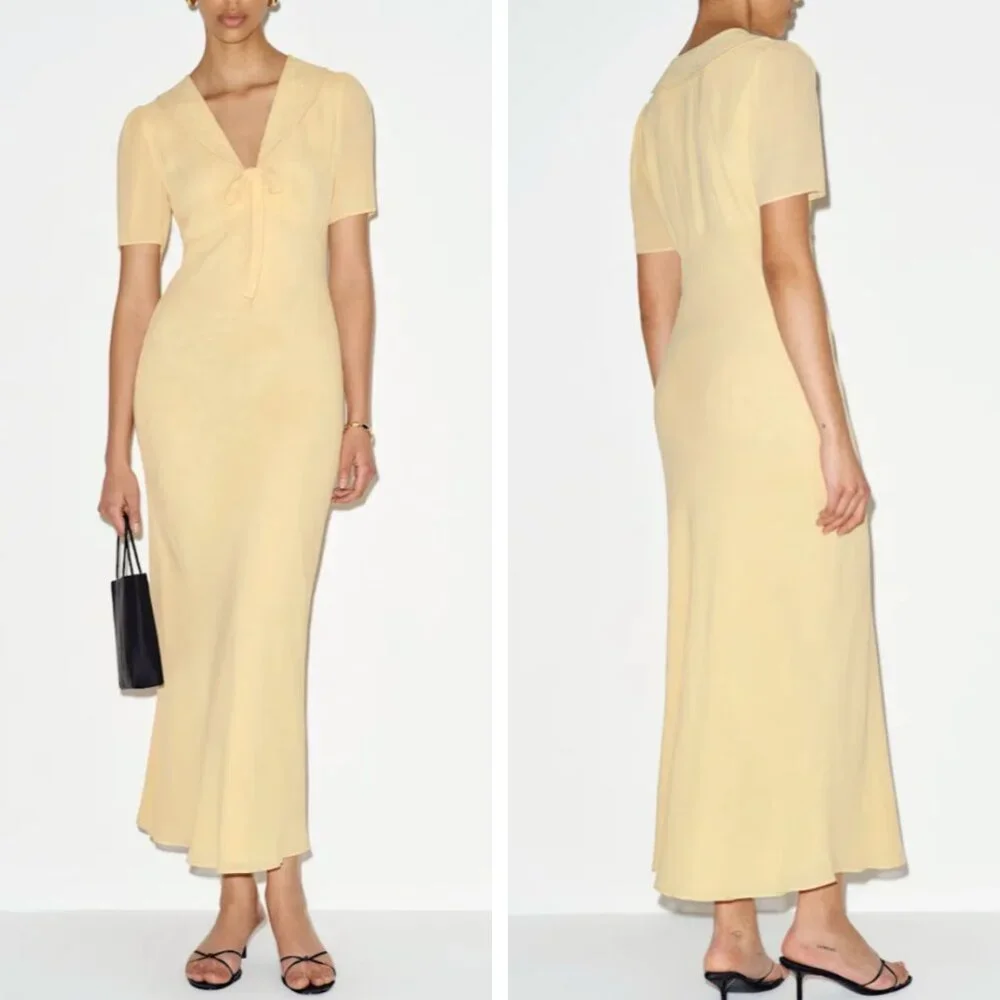 Reformation Hiroka Midi Dress - Parmesan Light Yellow Beige French - Picture 9 of 10